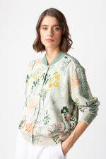 Jacquard Bomber Jacket, Floral Pattern White Wash