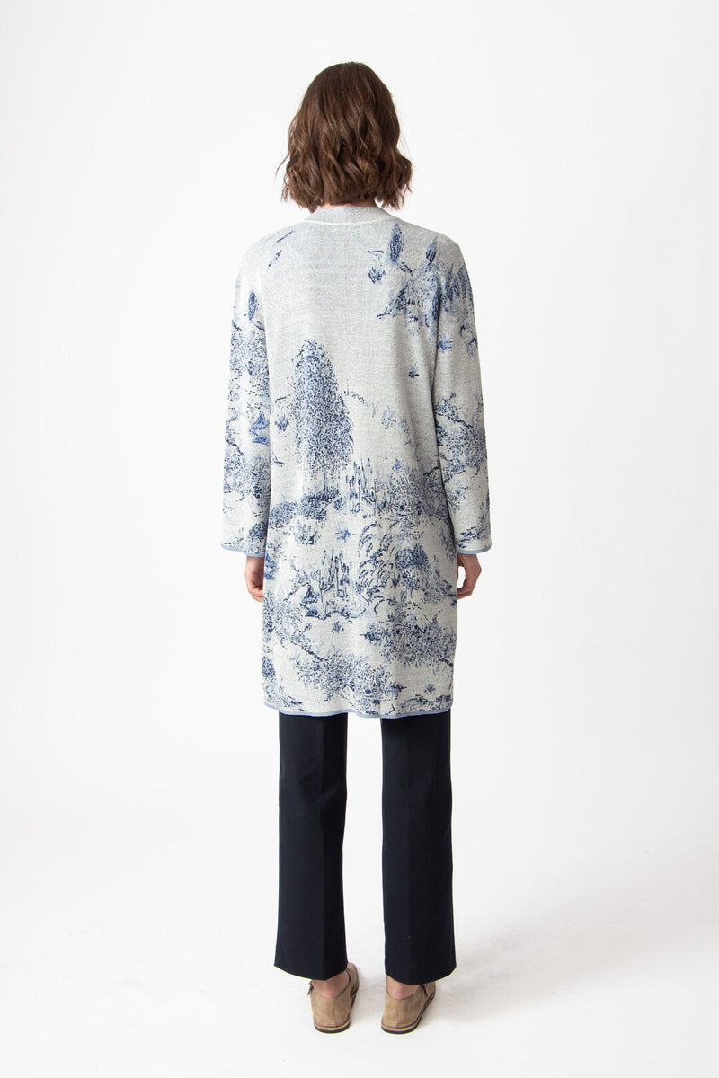 Long Cardigan, Garden Nostalgic Pattern Blue China