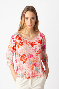 Boat Neck Pullover, Floral Print Light Pink