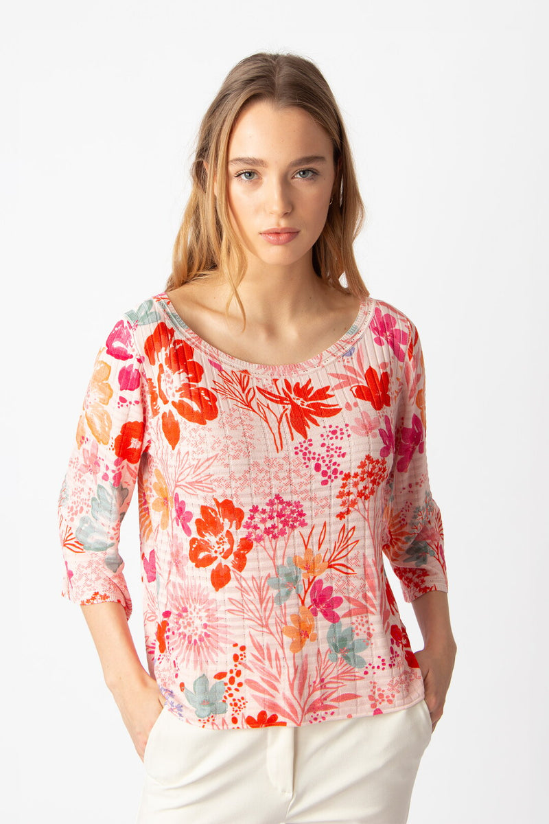Boat Neck Pullover, Floral Print Light Pink