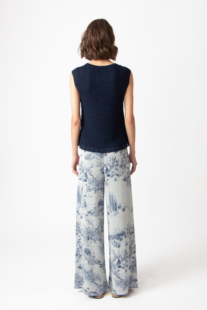 Jacquard Pants, Garden Nostalgic Pattern China Blue Wash
