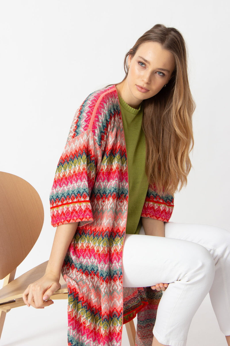 Long Coatigan, Retro Crochet Pattern Coral Wash