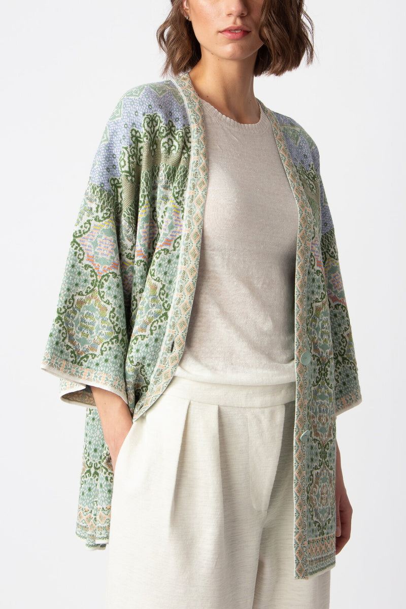Long Cardigan, Morocco Pattern Pastel Green Wash