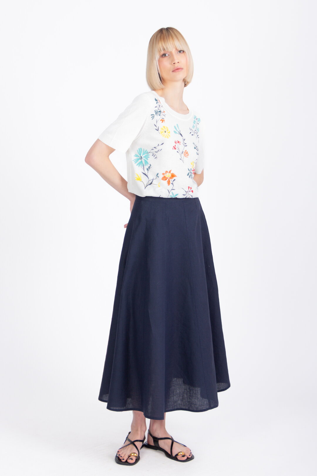 Linen Skirt - Navy Wash
