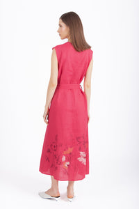 Linen Dress with Embroidery, Floral Pattern