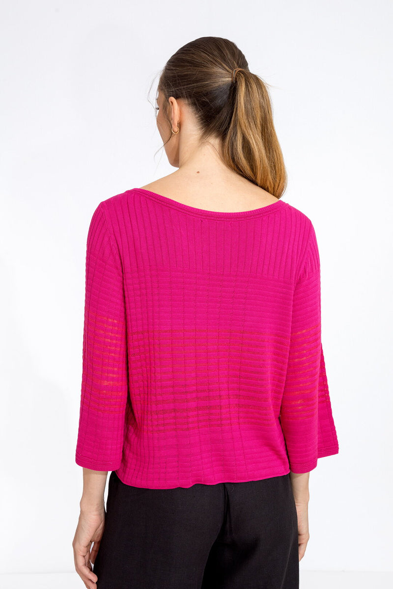 Boat neck Pullover, Structure Pattern Magenta Wash