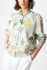 Jacquard Bomber Jacket, Floral Pattern White Wash