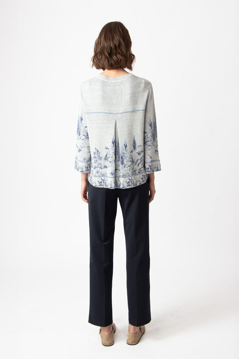 Jacquard Cardigan, Garden Nostalgic Pattern China Blue Wash
