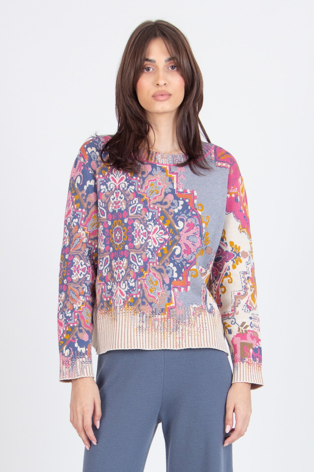 Pullover, Kilim Pattern Wash Off-White