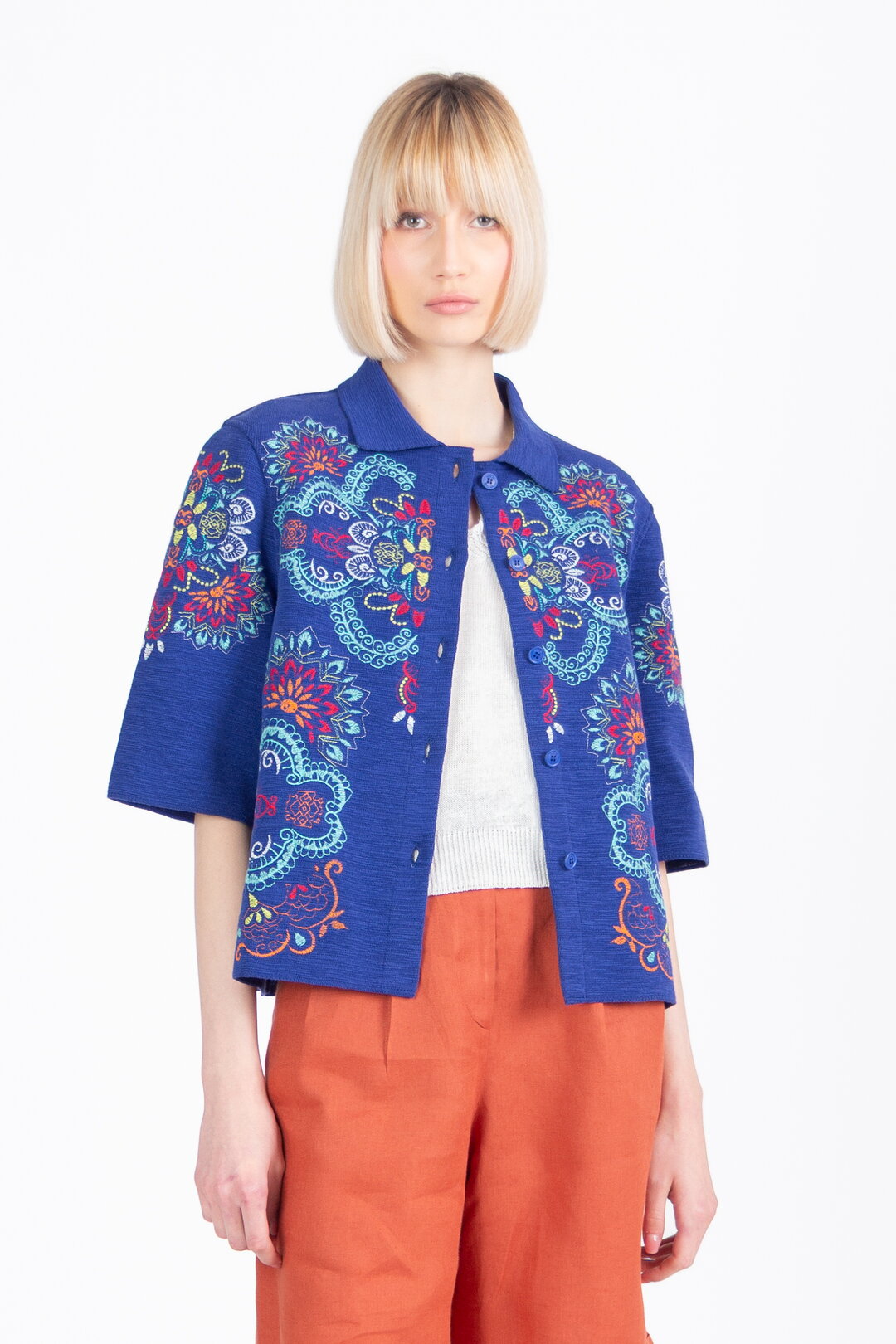 Jacket with Embroidery, Ornament Pattern - Navy Wash