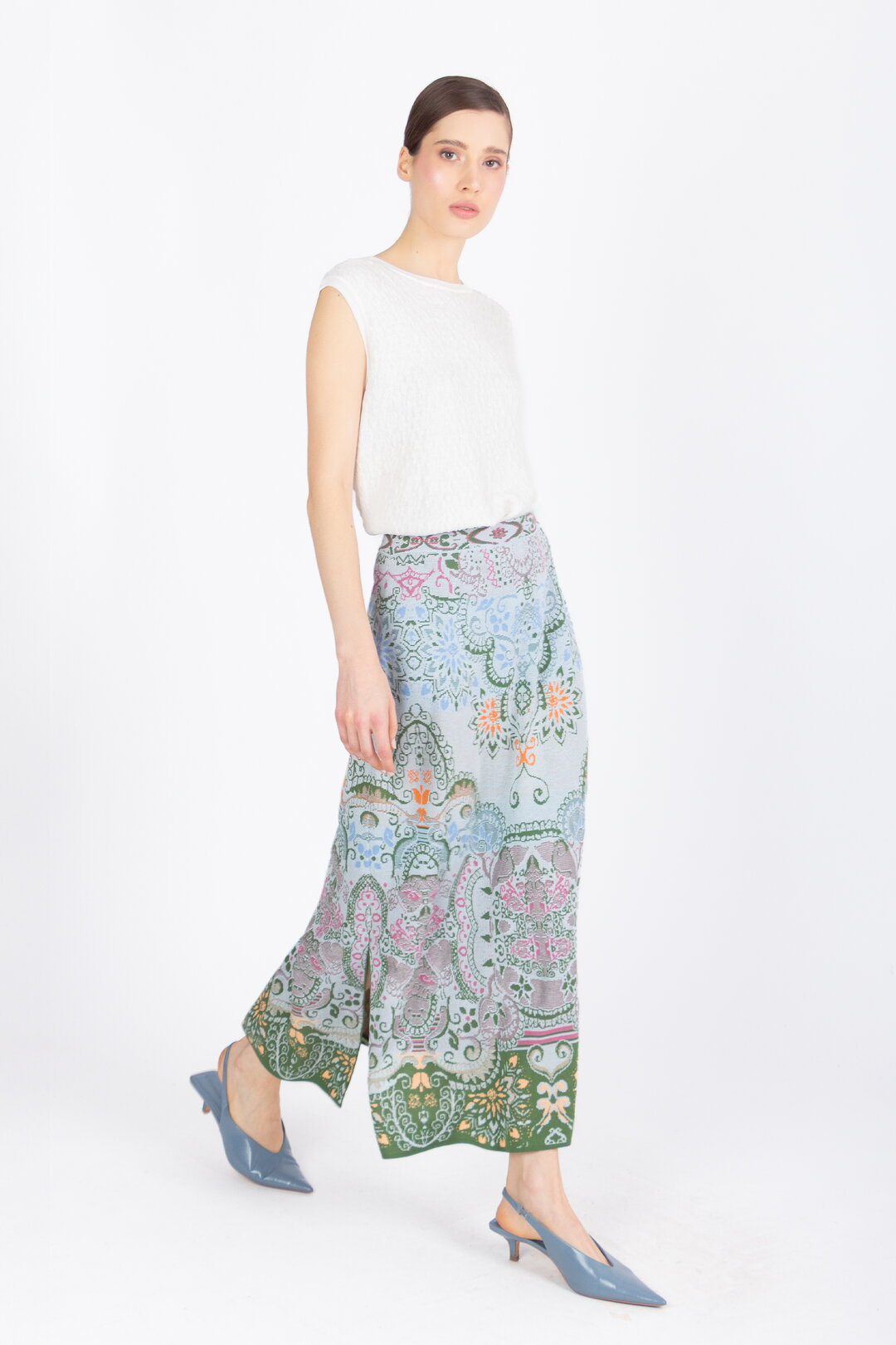 Long Skirt, Ornament Pattern - Sky Wash - “Only 1 Available”
