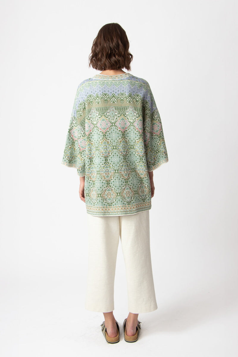 Long Cardigan, Morocco Pattern Pastel Green Wash