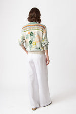 Jacquard Bomber Jacket, Floral Pattern White Wash