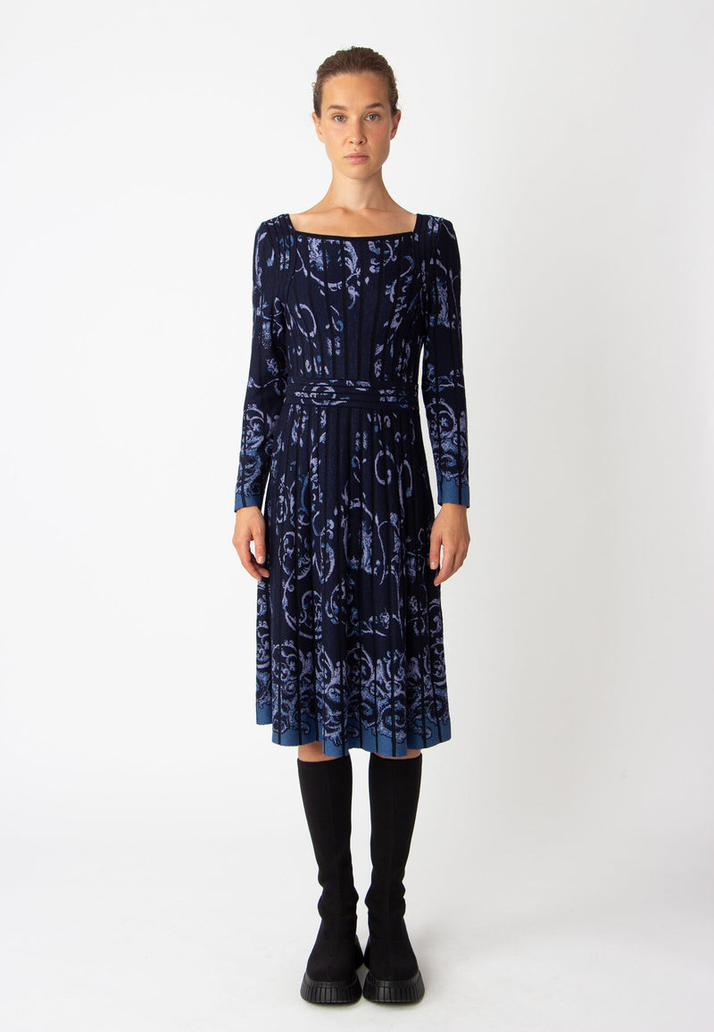 Jacquard Dress, Illumination Pattern Navy Wash