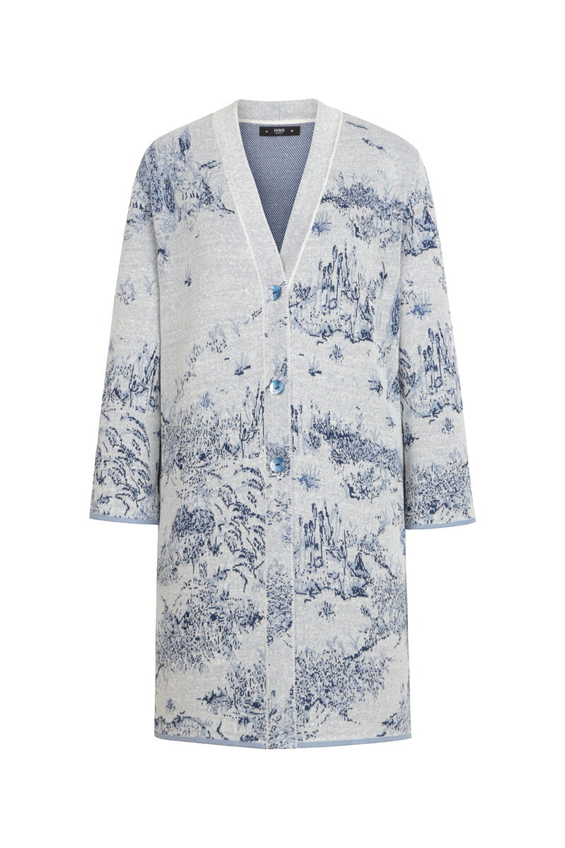Long Cardigan, Garden Nostalgic Pattern Blue China