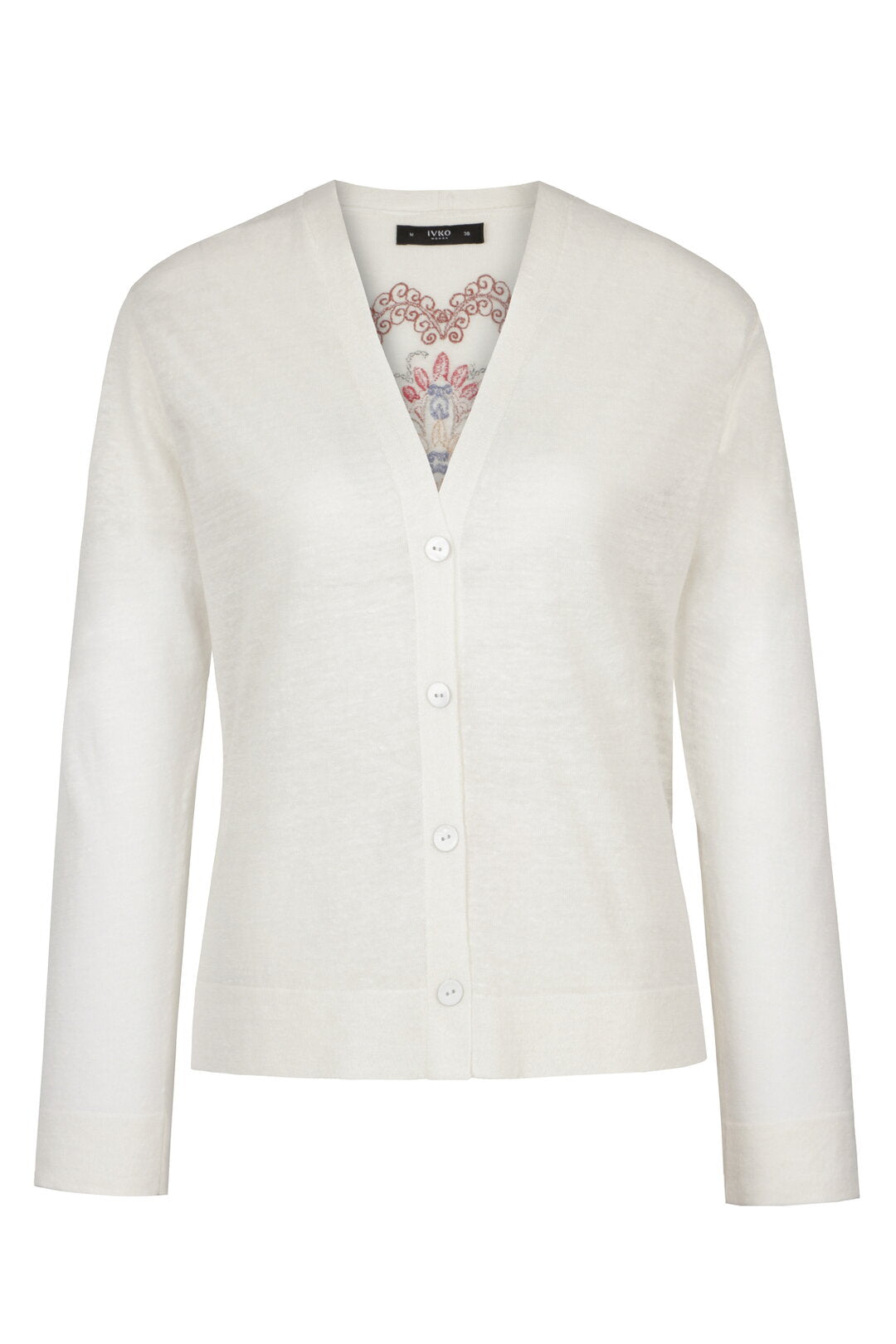 Cardigan with Embroidery, Ornament Pattern White Wash