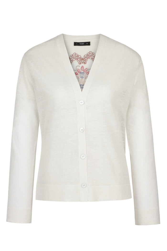 Cardigan with Embroidery, Ornament Pattern White Wash