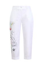 Embroidery Pants, Floral Pattern White