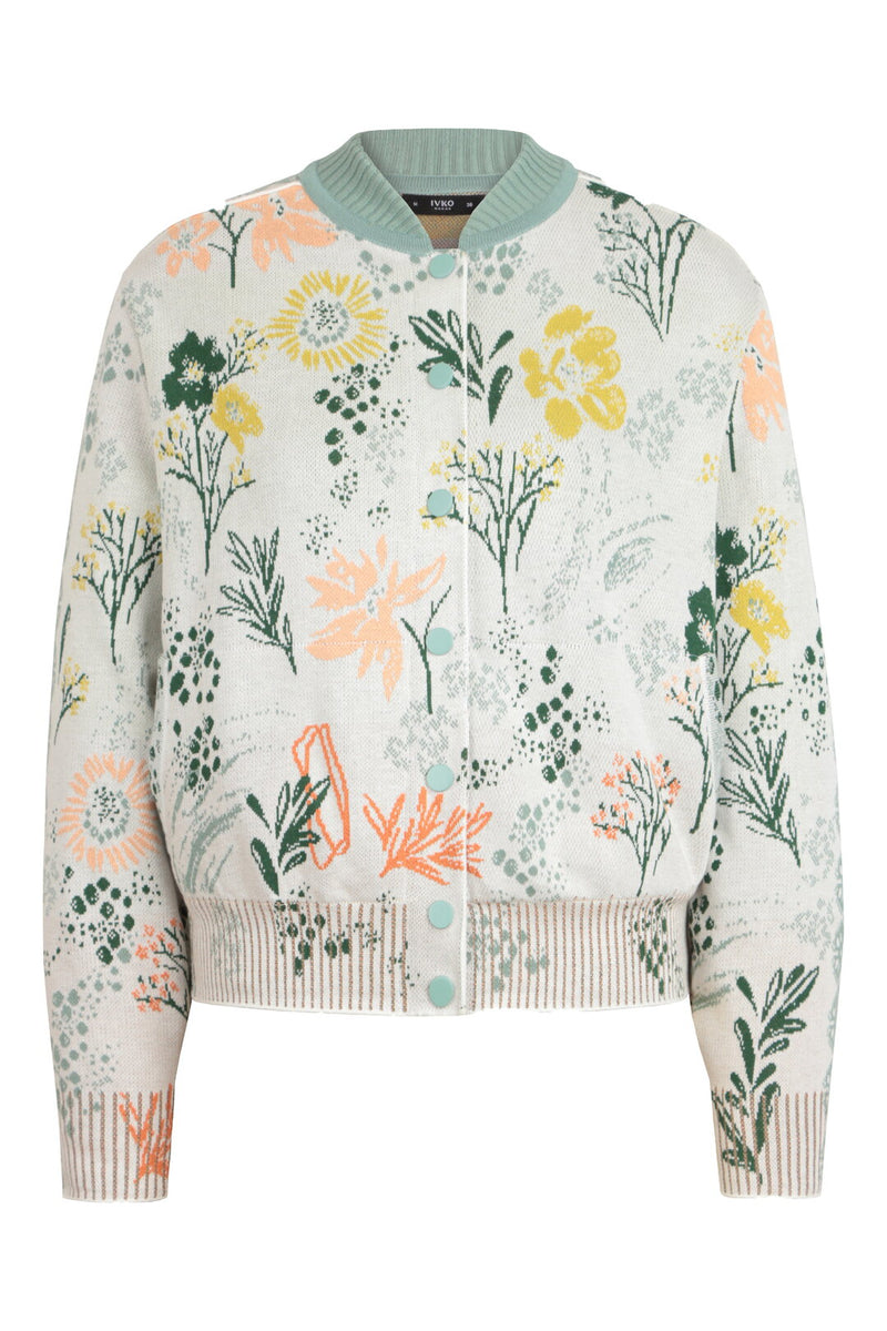 Jacquard Bomber Jacket, Floral Pattern White Wash
