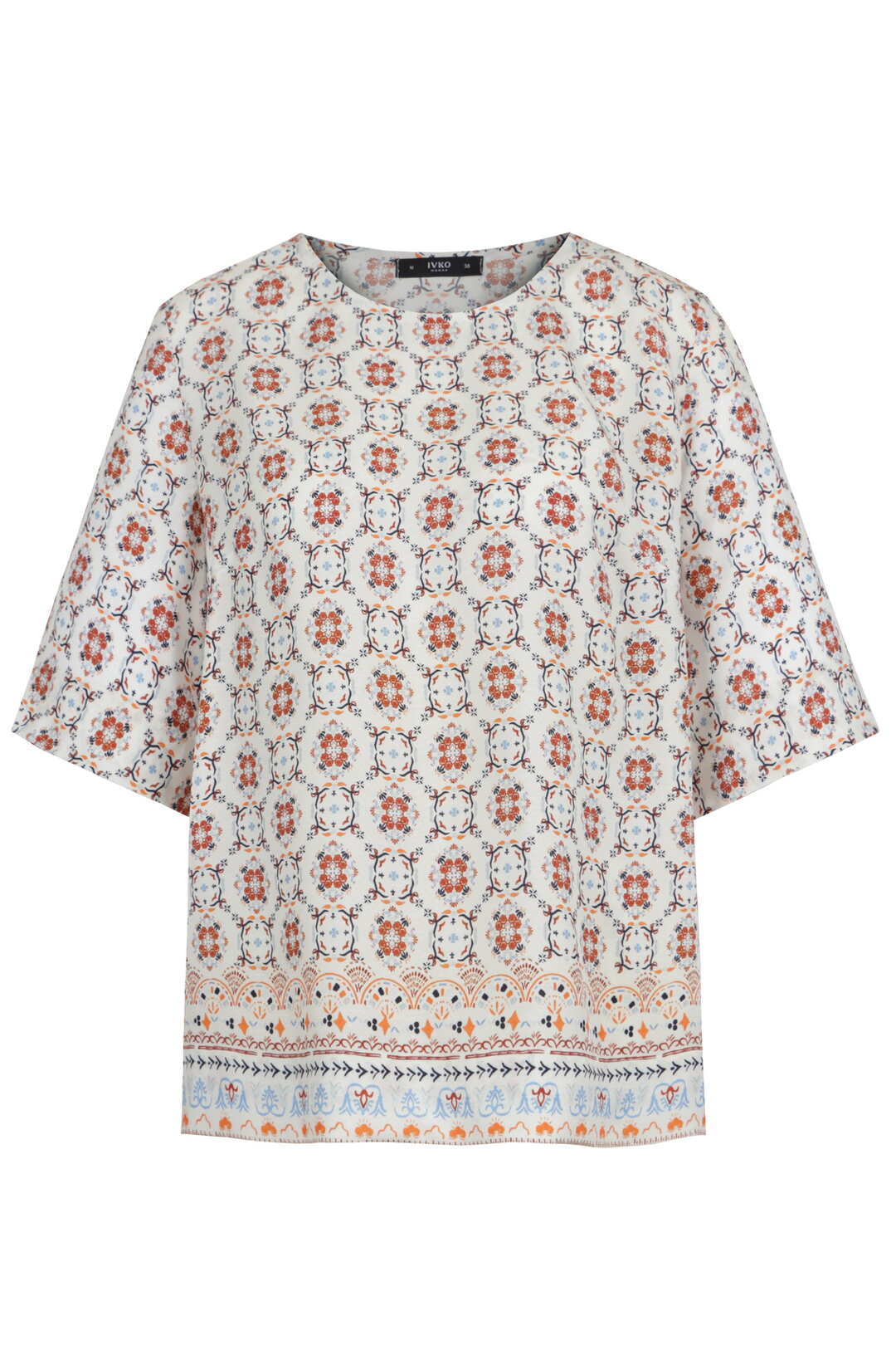 Blouse, Mediterranean Pattern - Off White - “Only 1 Available”