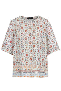 Blouse, Mediterranean Pattern - Off White - “Only 1 Available”