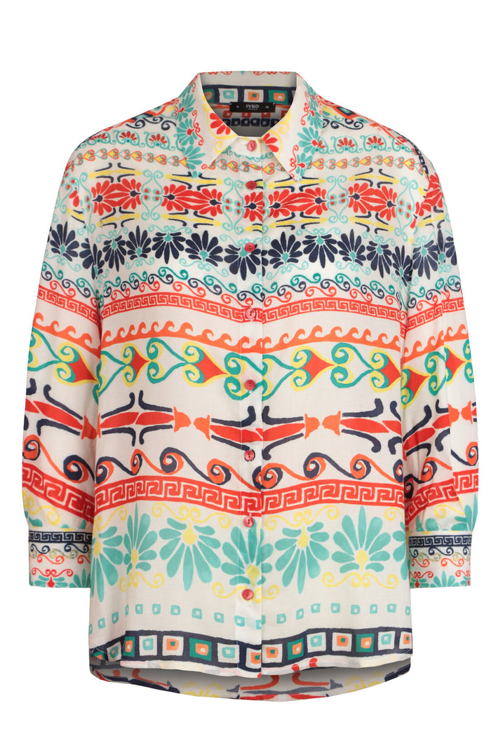 Printed Shirt, Mediterranean Pattern Off-White Wash