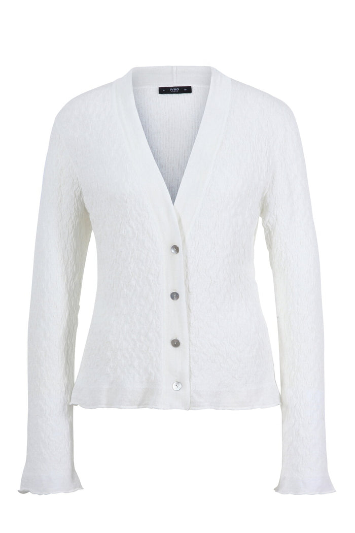Cardigan V-Neck, Structure Pattern Off White Wash