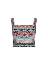 Jacquard Top, Papyrus Motif Black Wash