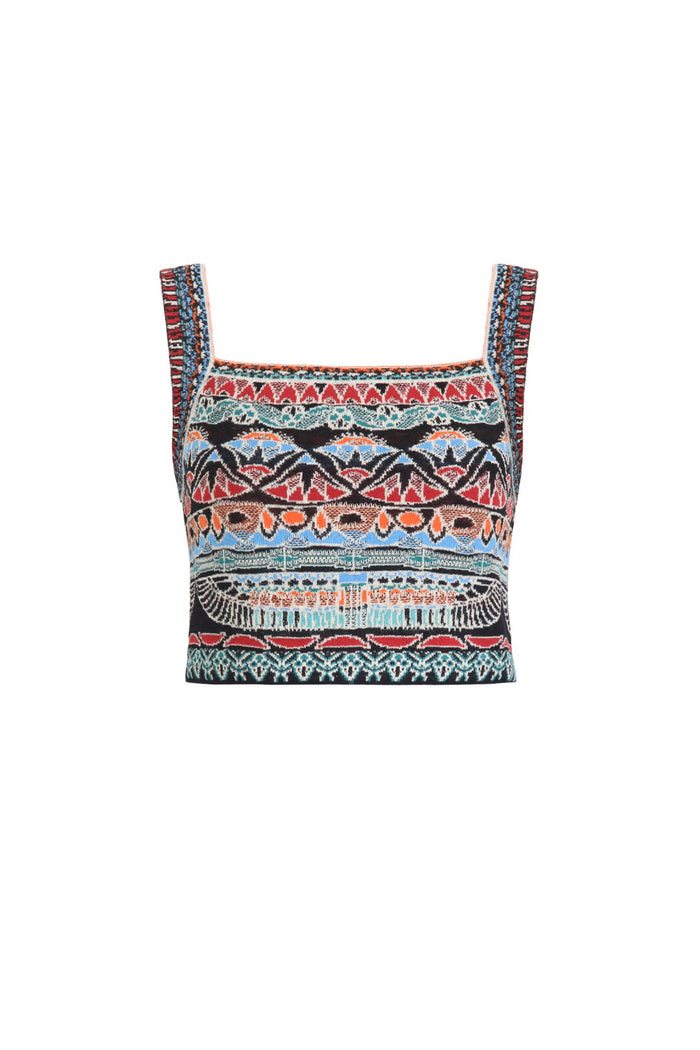 Jacquard Top, Papyrus Motif Black Wash