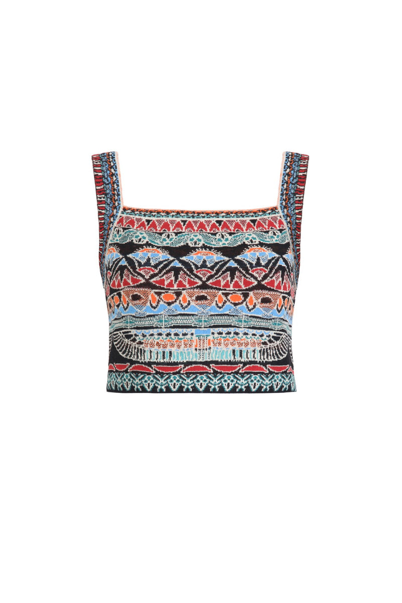 Jacquard Top, Papyrus Motif Black Wash