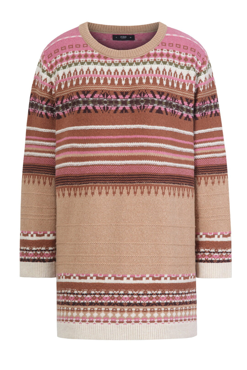 O-Neck Pullover, Stripe Pattern - Almond