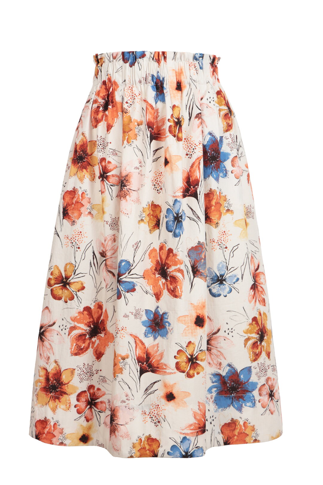 Ivko Pencil Skirt Floral Pattern - Orange & White Wash