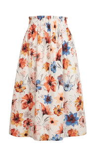 Ivko Pencil Skirt Floral Pattern - Orange & White Wash