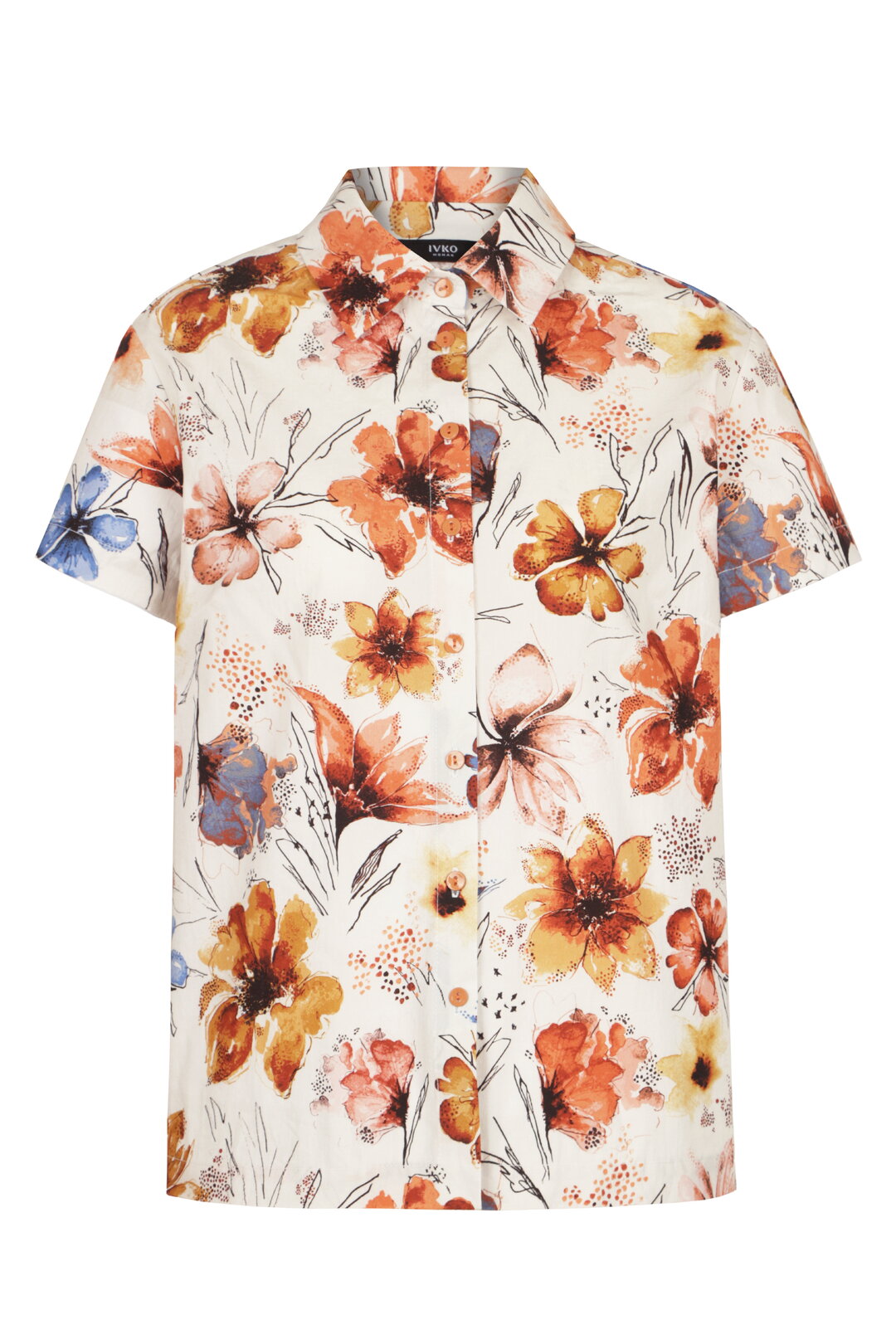 ivko Poplin Shirt, Floral Pattern - Orange & White Wash