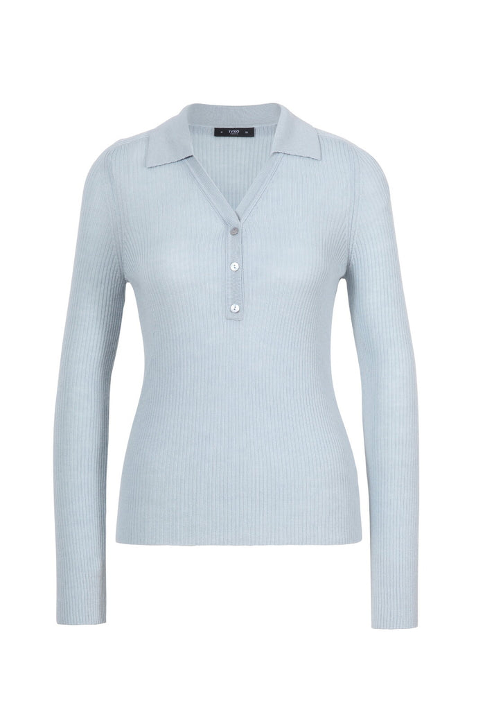 Ribbed V Neck Pullover Sky Powder & Salvia Washes