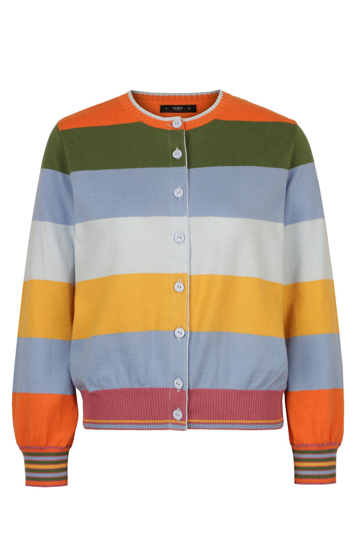 Jacquard Cardigan, Stripe Pattern - Sky Wash