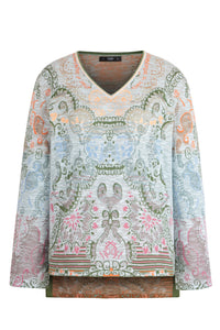Pullover V-Neck, Ornament Pattern - Sky Wash