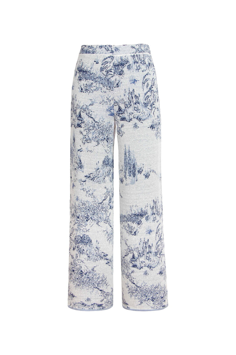 Jacquard Pants, Garden Nostalgic Pattern China Blue Wash
