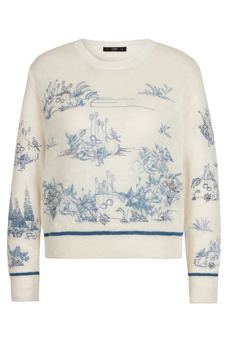 Pullover with Embroidery, Garden Nostalgic Pattern