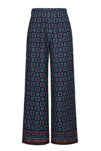 Viscose Pants, Mediterranean Pattern - Navy Wash