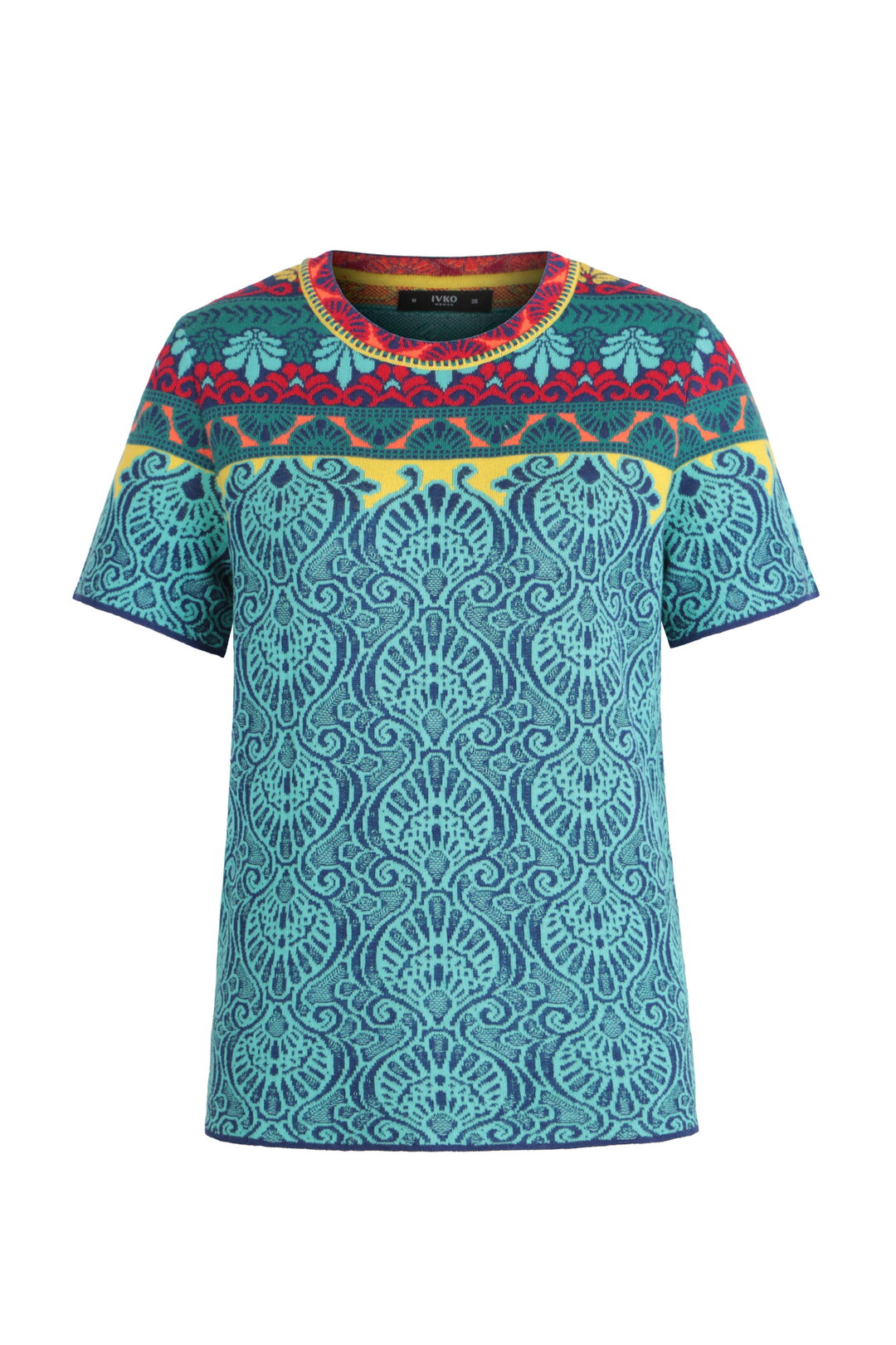 Jacquard Pullover, Mediterranean Pattern - Ink Wash - “Only 1 Available”