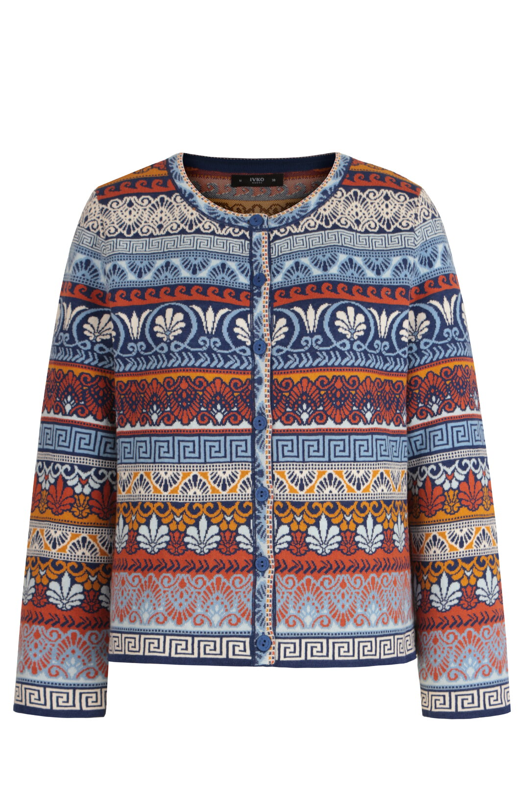 Jacquard Cardigan, Mediterranean Pattern - Navy Wash - “Only 1 Available”