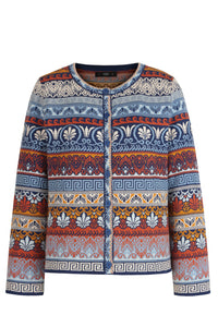Jacquard Cardigan, Mediterranean Pattern - Navy Wash - “Only 1 Available”