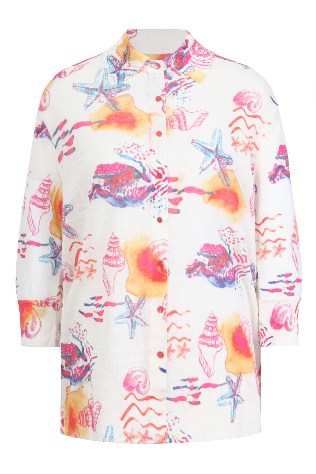 Printed Shirt, Seabed Motif Peach Wash