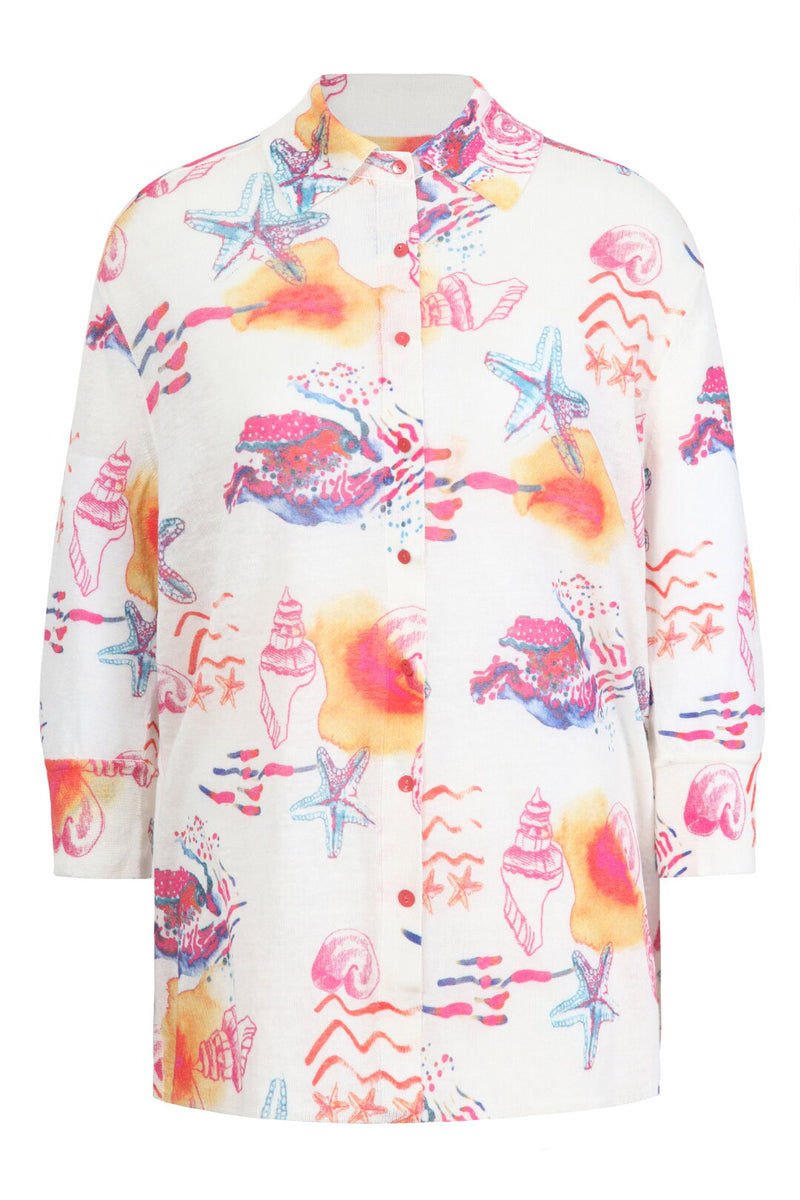 Printed Shirt, Seabed Motif Peach Wash
