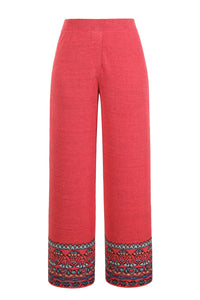 Knitted Pants, Papyrus Motif, Red Wash