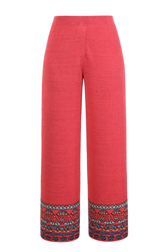 Knitted Pants, Papyrus Motif, Red Wash