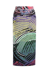Pencil Skirt; Wave Motif Emerald Wash