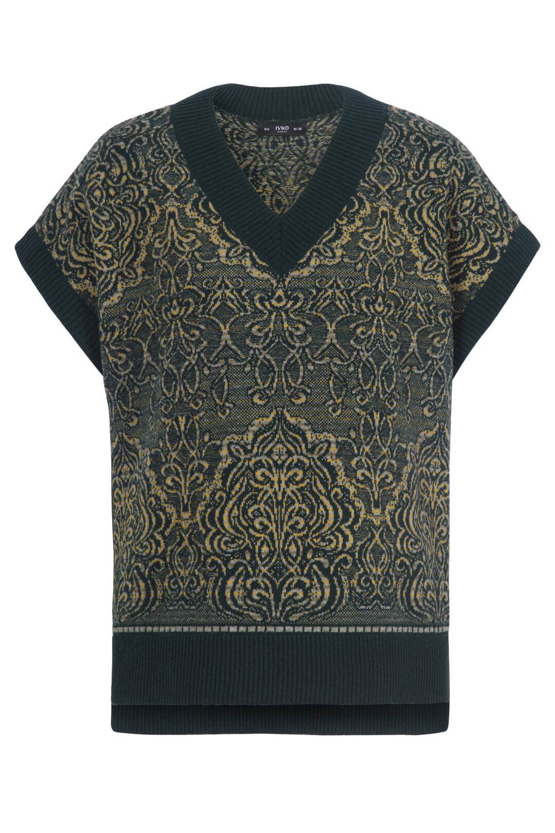 V-Neck Sleeveless Pullover, Ornament Pattern Forest Wash
