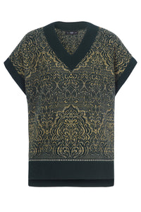 V-Neck Sleeveless Pullover, Ornament Pattern Forest Wash